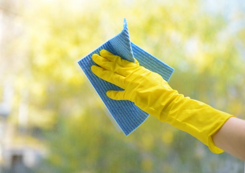 Kitchen house cleaning with countertops and appliances