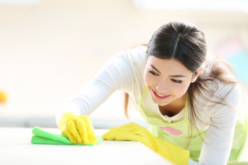 Eco-friendly office cleaning supplies in a business setting